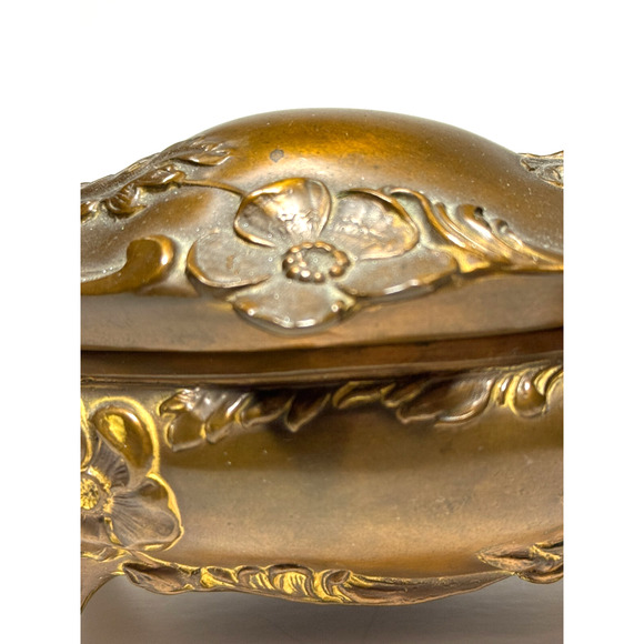 Brainard & Wilson B&W Antique Footed Brass Hinged Trinket Box Casket Art Nouveau - Picture 3 of 11